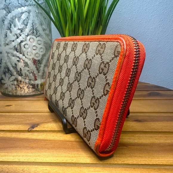 GUCCI ZIP AROUND LONG WALLET GG CANVAS SPICY HOT ORANGE - Picture 5 of 11
